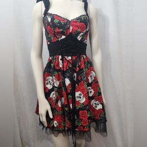 Hot Topic Skull and Rose Lace Up Gothic Dress